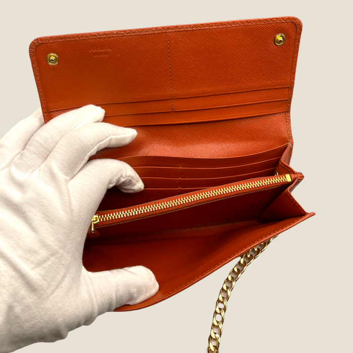 Prada Large Orange Saffiano Leather Wallet