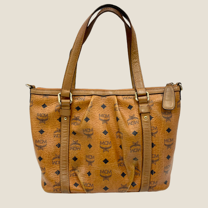 MCM Visetos Cognac Medium Two Way Shopper Tote– RELUXX