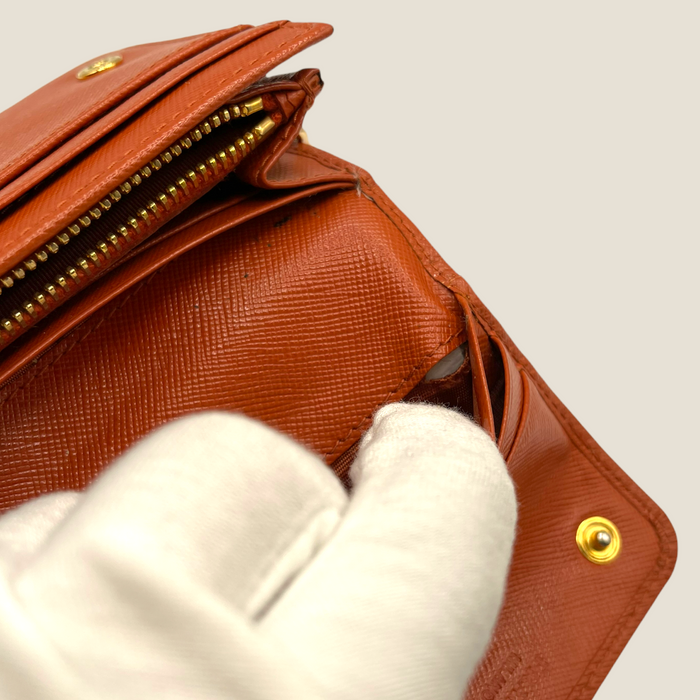 Prada Large Orange Saffiano Leather Wallet