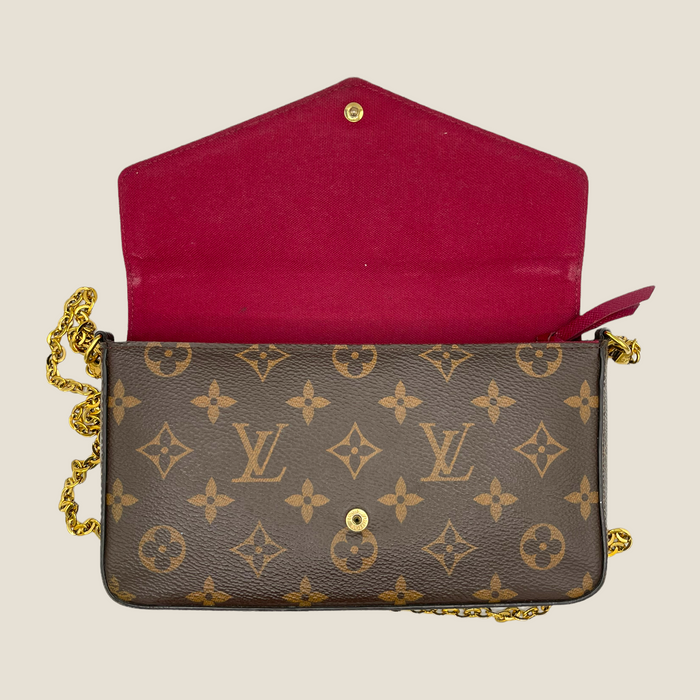 Louis Vuitton Félicie Pochette Chain Shoulder Clutch in Monogram Fuchsia -  SOLD